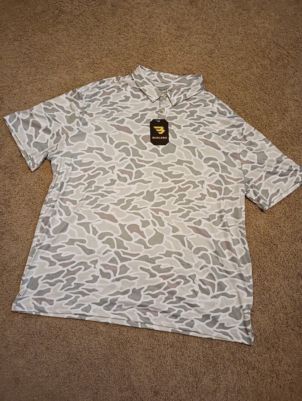 BURLEBO Men's Camo Performance Polo - White & Gray